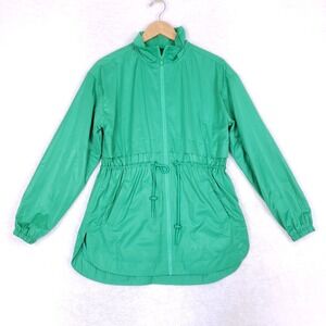 Lou & Grey Lightweight Windbreaker Jacket XS Green Full Zip Drawstring Minimalis